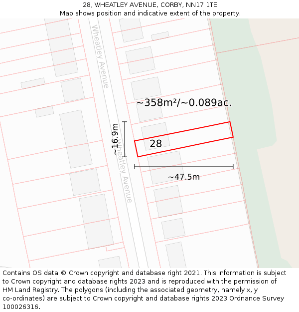 28, WHEATLEY AVENUE, CORBY, NN17 1TE: Plot and title map