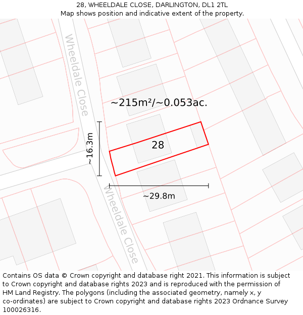 28, WHEELDALE CLOSE, DARLINGTON, DL1 2TL: Plot and title map