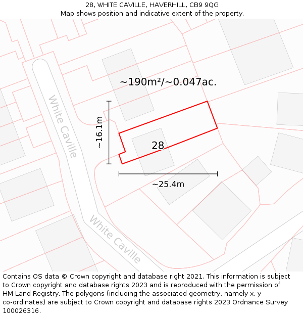 28, WHITE CAVILLE, HAVERHILL, CB9 9QG: Plot and title map