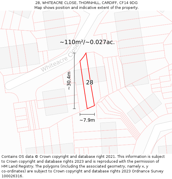 28, WHITEACRE CLOSE, THORNHILL, CARDIFF, CF14 9DG: Plot and title map