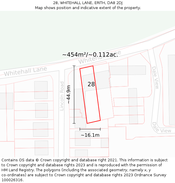 28, WHITEHALL LANE, ERITH, DA8 2DJ: Plot and title map