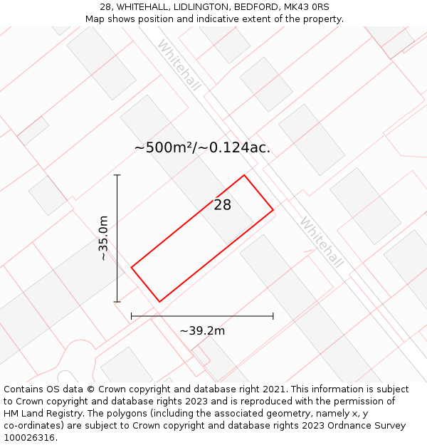 28, WHITEHALL, LIDLINGTON, BEDFORD, MK43 0RS: Plot and title map