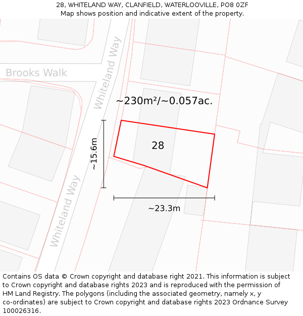 28, WHITELAND WAY, CLANFIELD, WATERLOOVILLE, PO8 0ZF: Plot and title map