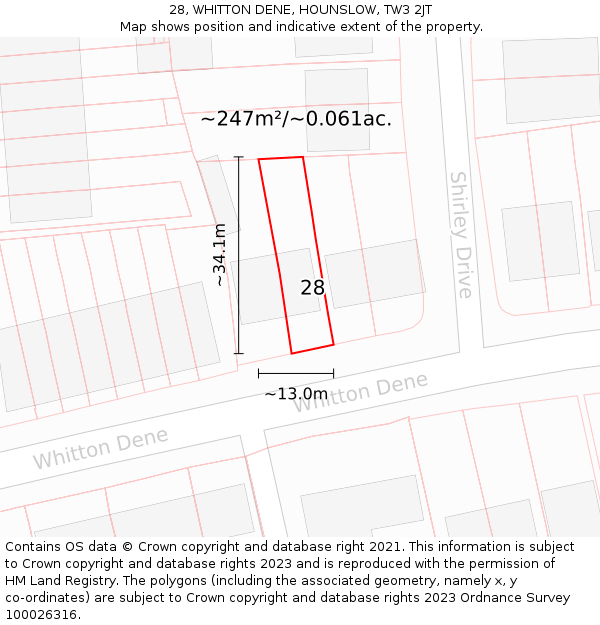 28, WHITTON DENE, HOUNSLOW, TW3 2JT: Plot and title map