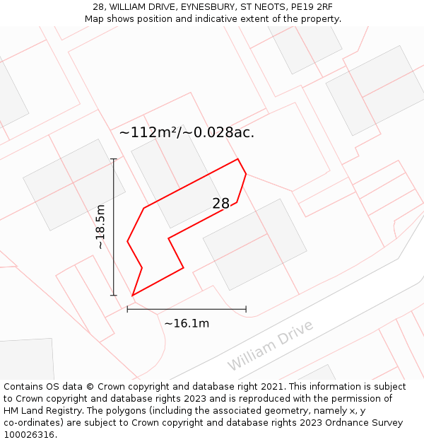 28, WILLIAM DRIVE, EYNESBURY, ST NEOTS, PE19 2RF: Plot and title map