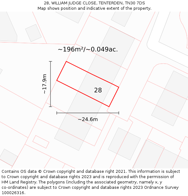 28, WILLIAM JUDGE CLOSE, TENTERDEN, TN30 7DS: Plot and title map