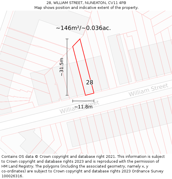 28, WILLIAM STREET, NUNEATON, CV11 4PB: Plot and title map