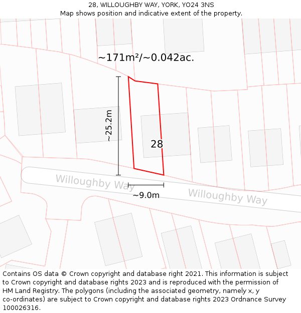 28, WILLOUGHBY WAY, YORK, YO24 3NS: Plot and title map