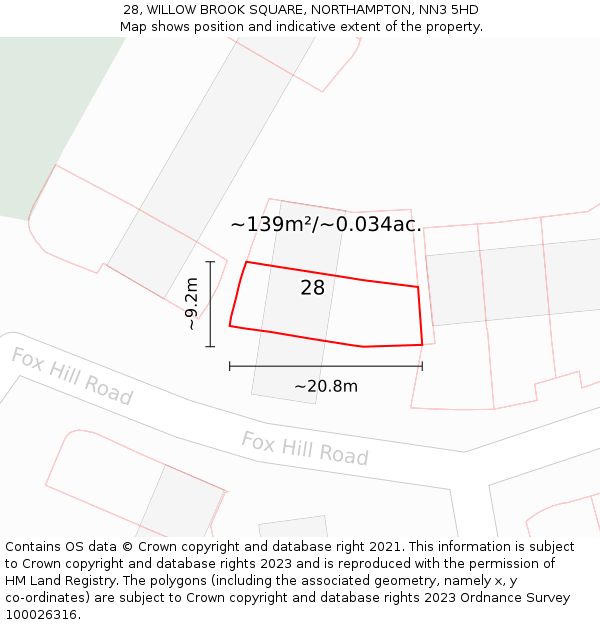 28, WILLOW BROOK SQUARE, NORTHAMPTON, NN3 5HD: Plot and title map