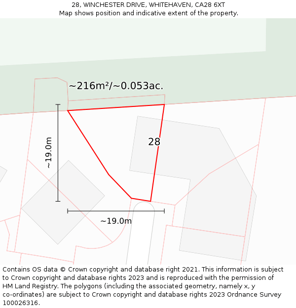 28, WINCHESTER DRIVE, WHITEHAVEN, CA28 6XT: Plot and title map