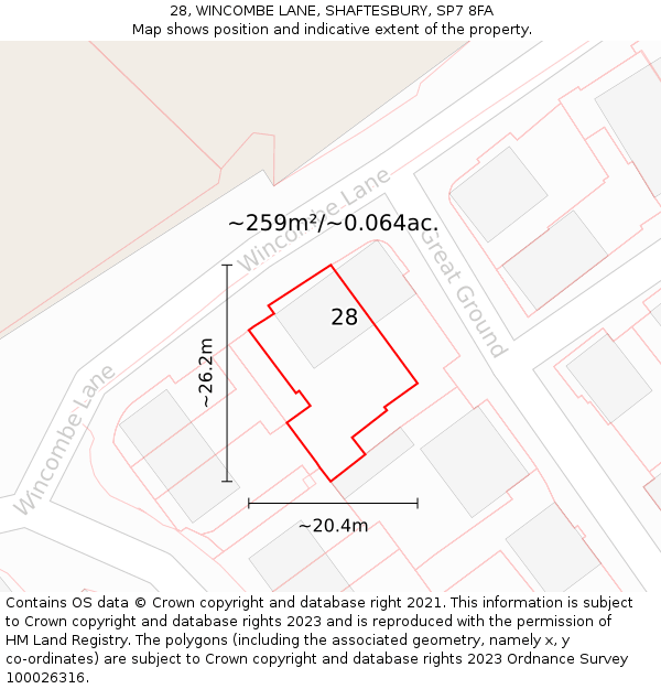28, WINCOMBE LANE, SHAFTESBURY, SP7 8FA: Plot and title map