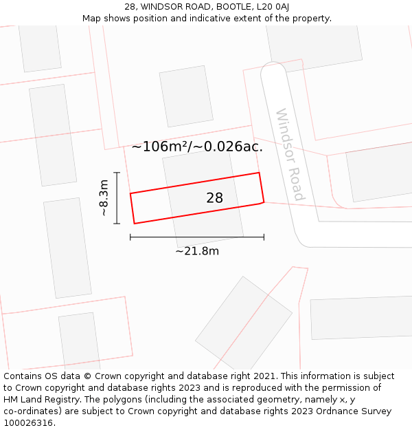 28, WINDSOR ROAD, BOOTLE, L20 0AJ: Plot and title map