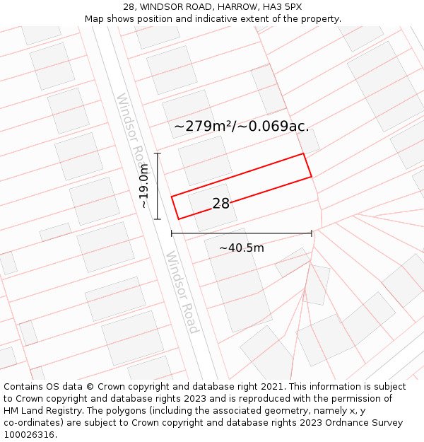 28, WINDSOR ROAD, HARROW, HA3 5PX: Plot and title map