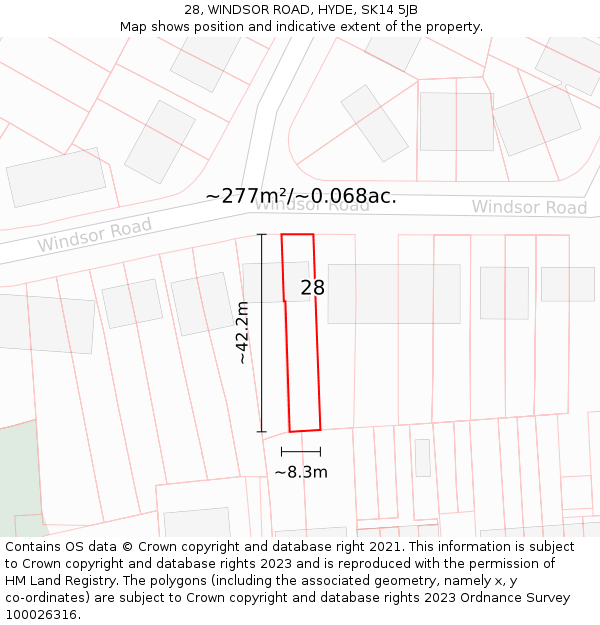 28, WINDSOR ROAD, HYDE, SK14 5JB: Plot and title map
