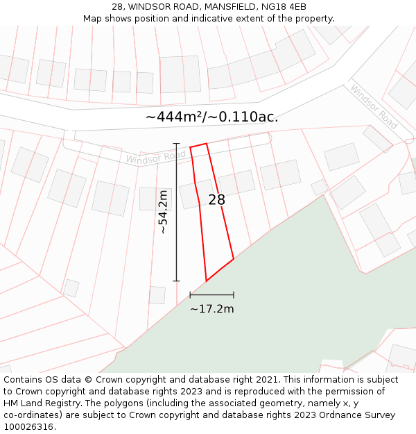 28, WINDSOR ROAD, MANSFIELD, NG18 4EB: Plot and title map