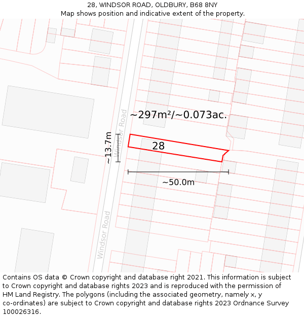 28, WINDSOR ROAD, OLDBURY, B68 8NY: Plot and title map