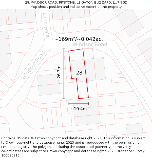 28, WINDSOR ROAD, PITSTONE, LEIGHTON BUZZARD, LU7 9GD: Plot and title map