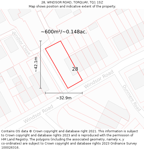 28, WINDSOR ROAD, TORQUAY, TQ1 1SZ: Plot and title map