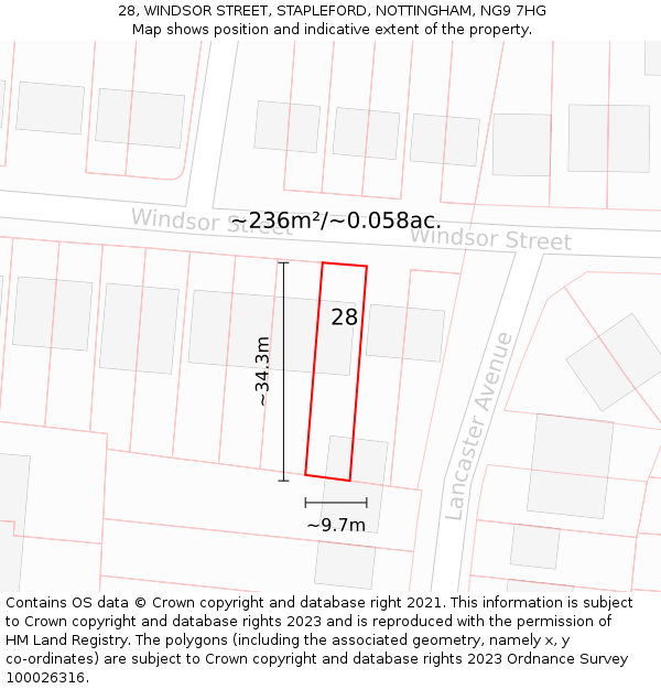 28, WINDSOR STREET, STAPLEFORD, NOTTINGHAM, NG9 7HG: Plot and title map