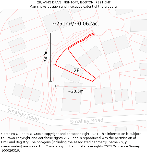 28, WING DRIVE, FISHTOFT, BOSTON, PE21 0NT: Plot and title map