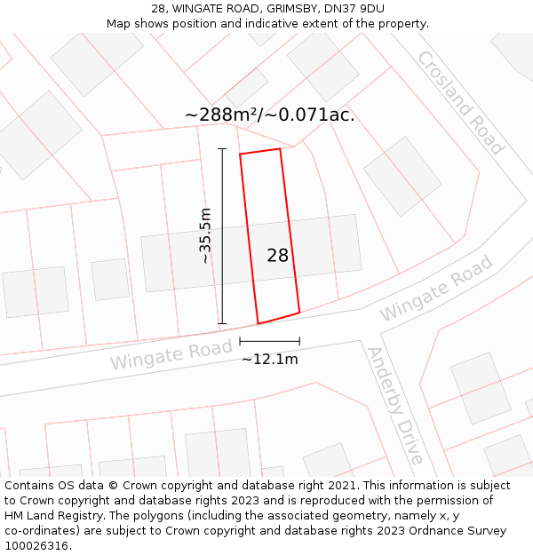 28, WINGATE ROAD, GRIMSBY, DN37 9DU: Plot and title map