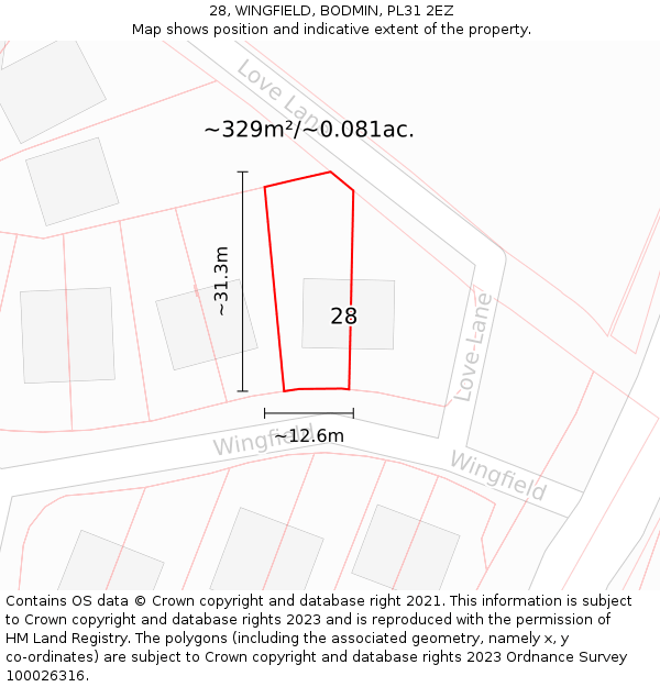 28, WINGFIELD, BODMIN, PL31 2EZ: Plot and title map
