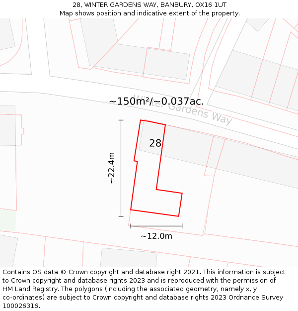 28, WINTER GARDENS WAY, BANBURY, OX16 1UT: Plot and title map