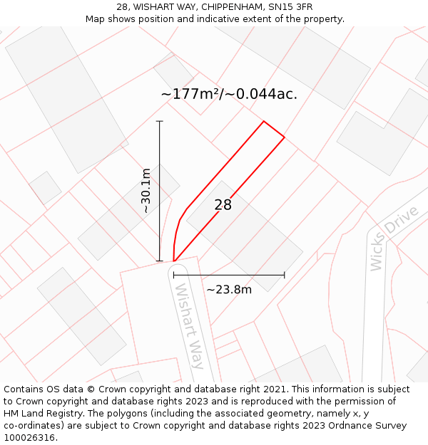 28, WISHART WAY, CHIPPENHAM, SN15 3FR: Plot and title map