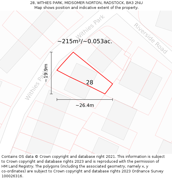28, WITHIES PARK, MIDSOMER NORTON, RADSTOCK, BA3 2NU: Plot and title map
