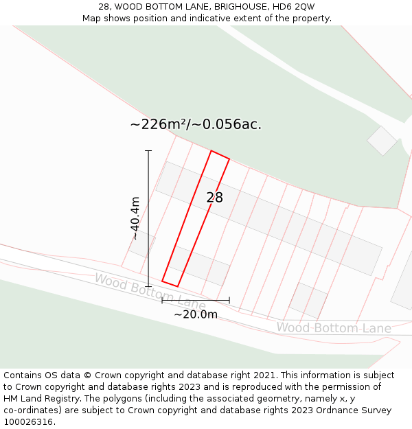 28, WOOD BOTTOM LANE, BRIGHOUSE, HD6 2QW: Plot and title map