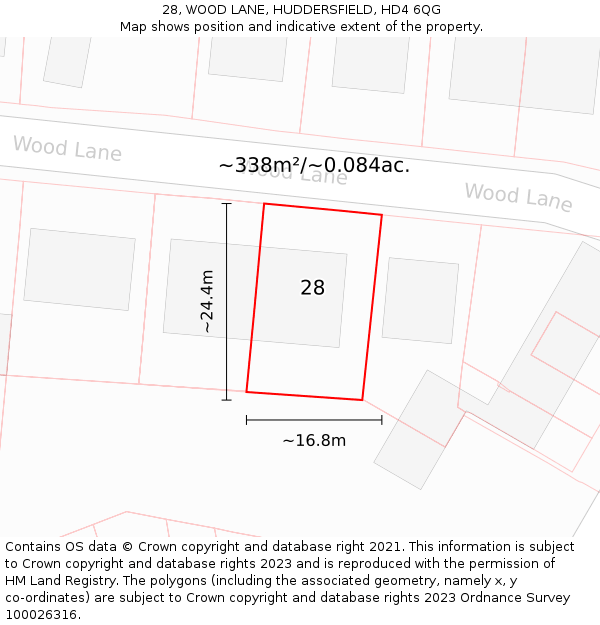 28, WOOD LANE, HUDDERSFIELD, HD4 6QG: Plot and title map