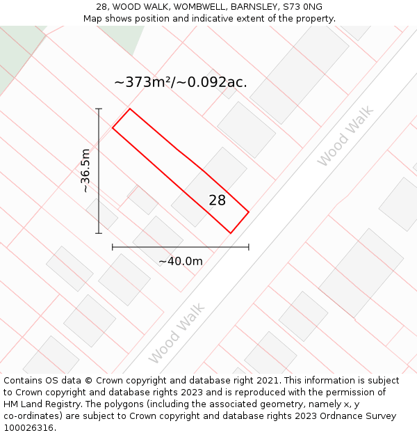 28, WOOD WALK, WOMBWELL, BARNSLEY, S73 0NG: Plot and title map