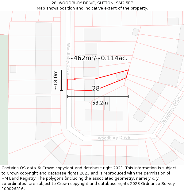 28, WOODBURY DRIVE, SUTTON, SM2 5RB: Plot and title map
