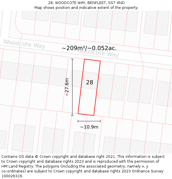 28, WOODCOTE WAY, BENFLEET, SS7 4ND: Plot and title map