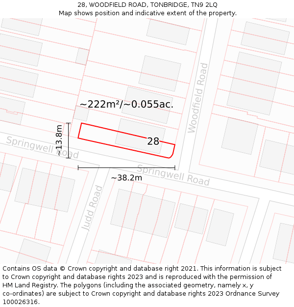 28, WOODFIELD ROAD, TONBRIDGE, TN9 2LQ: Plot and title map