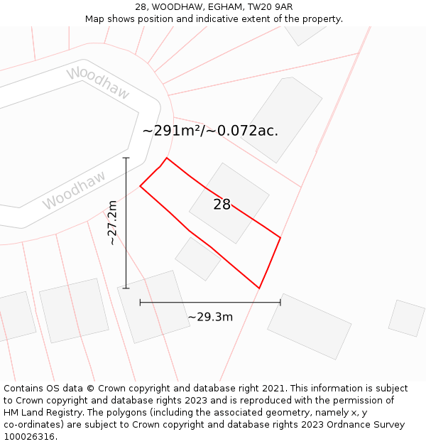 28, WOODHAW, EGHAM, TW20 9AR: Plot and title map