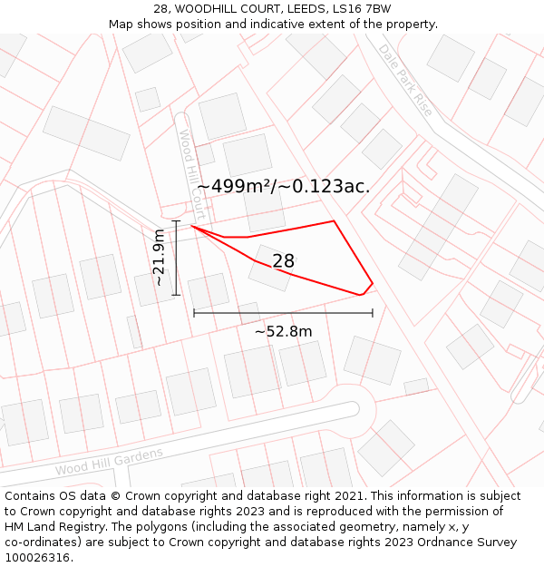 28, WOODHILL COURT, LEEDS, LS16 7BW: Plot and title map