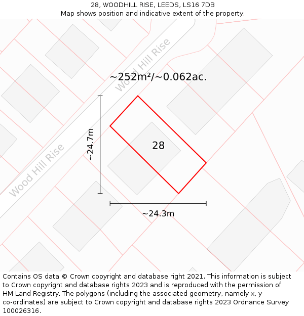 28, WOODHILL RISE, LEEDS, LS16 7DB: Plot and title map
