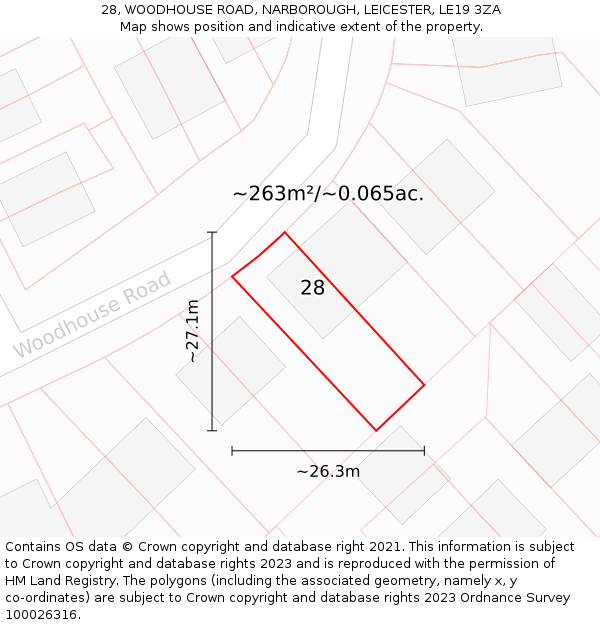 28, WOODHOUSE ROAD, NARBOROUGH, LEICESTER, LE19 3ZA: Plot and title map