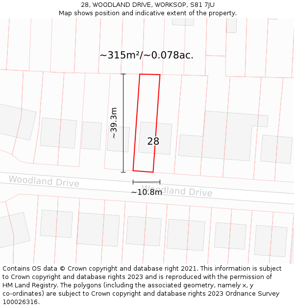 28, WOODLAND DRIVE, WORKSOP, S81 7JU: Plot and title map