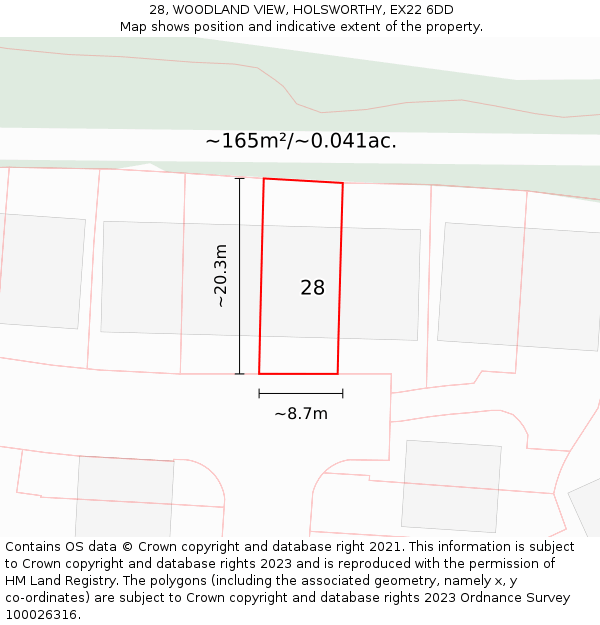 28, WOODLAND VIEW, HOLSWORTHY, EX22 6DD: Plot and title map