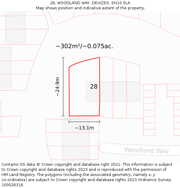 28, WOODLAND WAY, DEVIZES, SN10 5LA: Plot and title map