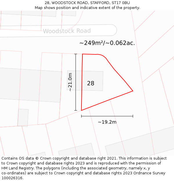28, WOODSTOCK ROAD, STAFFORD, ST17 0BU: Plot and title map