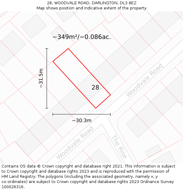 28, WOODVALE ROAD, DARLINGTON, DL3 8EZ: Plot and title map