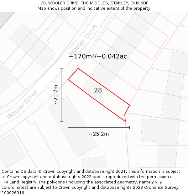 28, WOOLER DRIVE, THE MIDDLES, STANLEY, DH9 6BF: Plot and title map