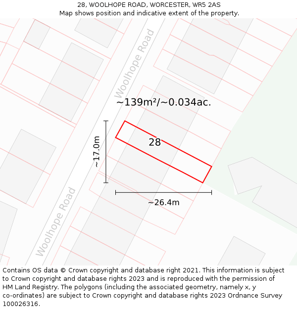 28, WOOLHOPE ROAD, WORCESTER, WR5 2AS: Plot and title map