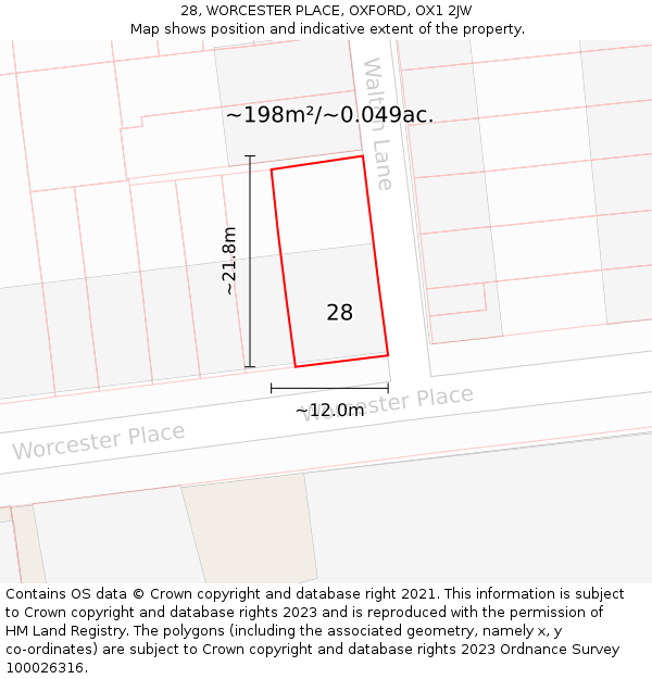 28, WORCESTER PLACE, OXFORD, OX1 2JW: Plot and title map