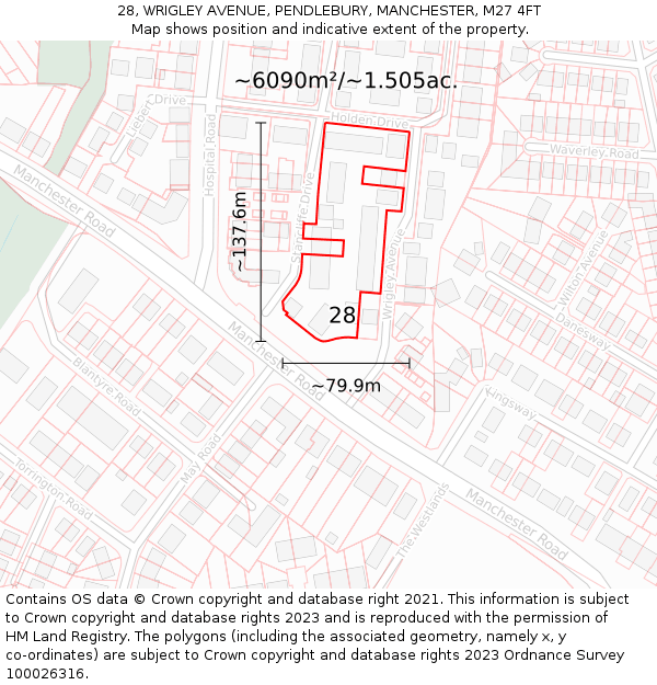 28, WRIGLEY AVENUE, PENDLEBURY, MANCHESTER, M27 4FT: Plot and title map
