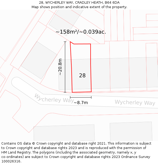28, WYCHERLEY WAY, CRADLEY HEATH, B64 6DA: Plot and title map