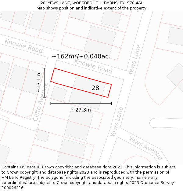 28, YEWS LANE, WORSBROUGH, BARNSLEY, S70 4AL: Plot and title map